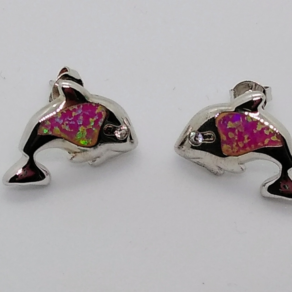 New Opal Dolphin stud earrings Sterling Silver